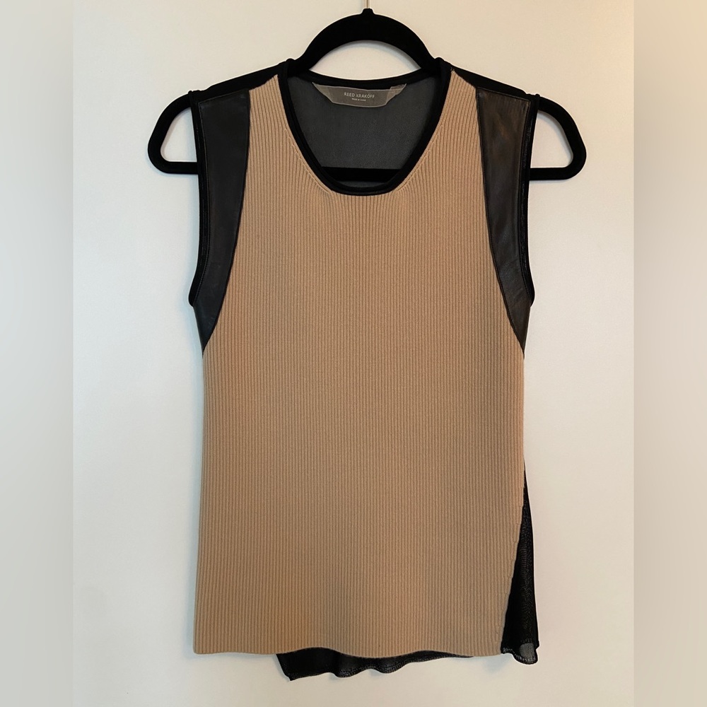 Reed Krakoff cashmere, wool, silk, & lamb’s leather top